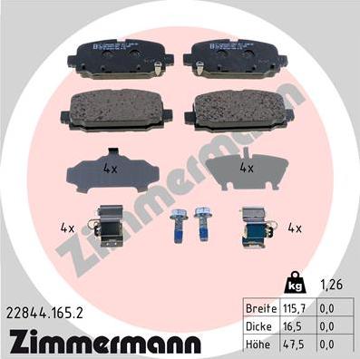 Zimmermann 22844.165.2 - Комплект спирачно феродо, дискови спирачки vvparts.bg