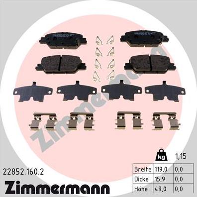 Zimmermann 22852.160.2 - Комплект спирачно феродо, дискови спирачки vvparts.bg