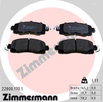 Zimmermann 22800.170.1 - Комплект спирачно феродо, дискови спирачки vvparts.bg