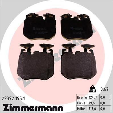 Zimmermann 22392.195.1 - Комплект спирачно феродо, дискови спирачки vvparts.bg