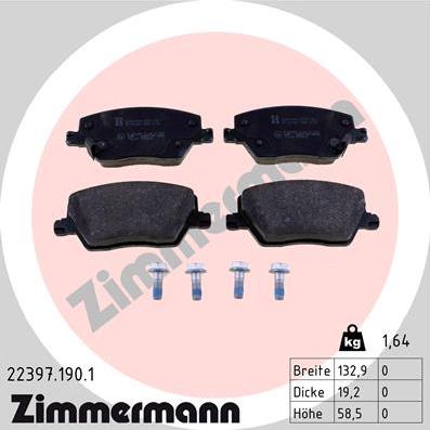 Zimmermann 22397.190.1 - Комплект спирачно феродо, дискови спирачки vvparts.bg