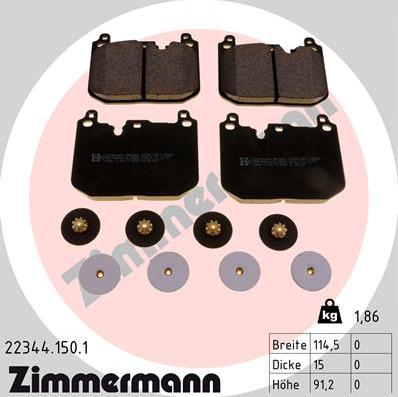 Zimmermann 22344.150.1 - Комплект спирачно феродо, дискови спирачки vvparts.bg