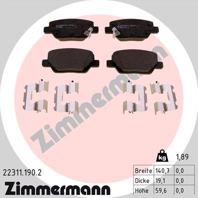 Zimmermann 22311.190.2 - Комплект спирачно феродо, дискови спирачки vvparts.bg