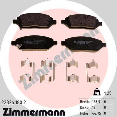 Zimmermann 22326.180.2 - Комплект спирачно феродо, дискови спирачки vvparts.bg