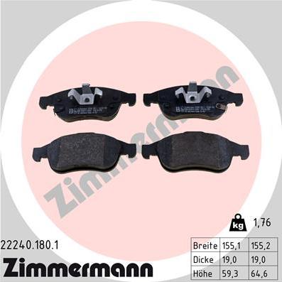 Zimmermann 22240.180.1 - Комплект спирачно феродо, дискови спирачки vvparts.bg