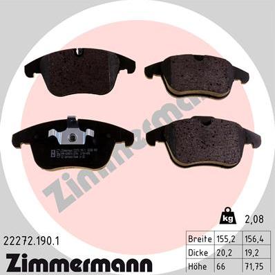 Zimmermann 22272.190.1 - Комплект спирачно феродо, дискови спирачки vvparts.bg