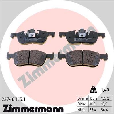 Zimmermann 22748.165.1 - Комплект спирачно феродо, дискови спирачки vvparts.bg