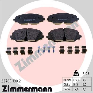 Zimmermann 22769.190.2 - Комплект спирачно феродо, дискови спирачки vvparts.bg