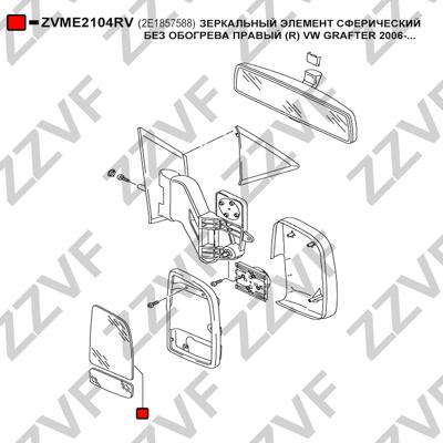 ZZVF ZVME2104RV - Стъкло на огледало, външно огледало vvparts.bg