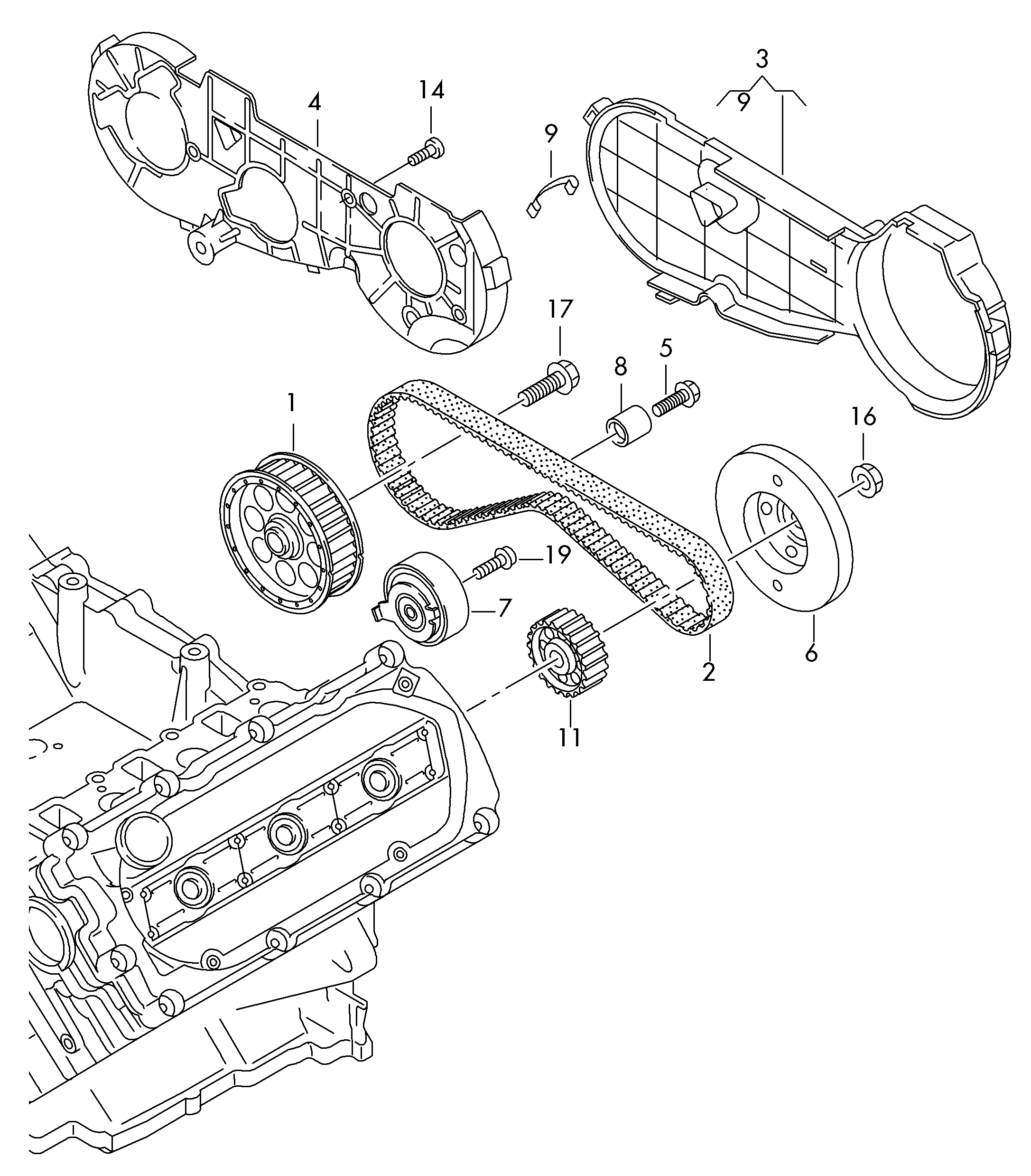 Skoda 057109243M - Обтяжна ролка, ангренаж vvparts.bg