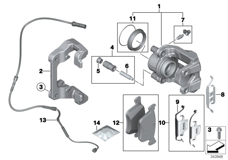 BMW 34116850972 - Комплект водещи втулки, спирачен апарат vvparts.bg