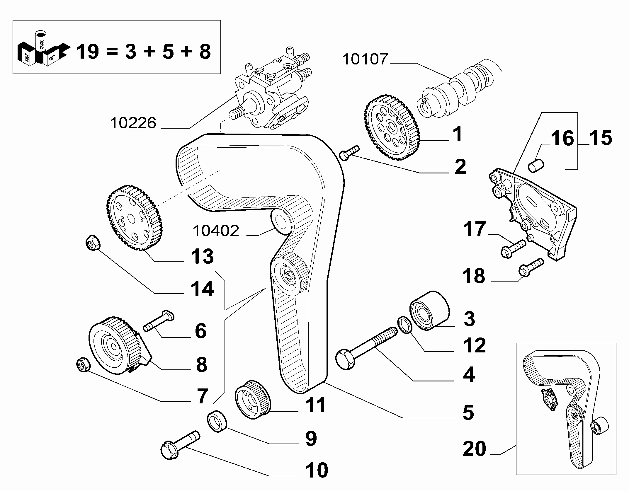 Lancia 71754559 - Комплект ангренажен ремък vvparts.bg