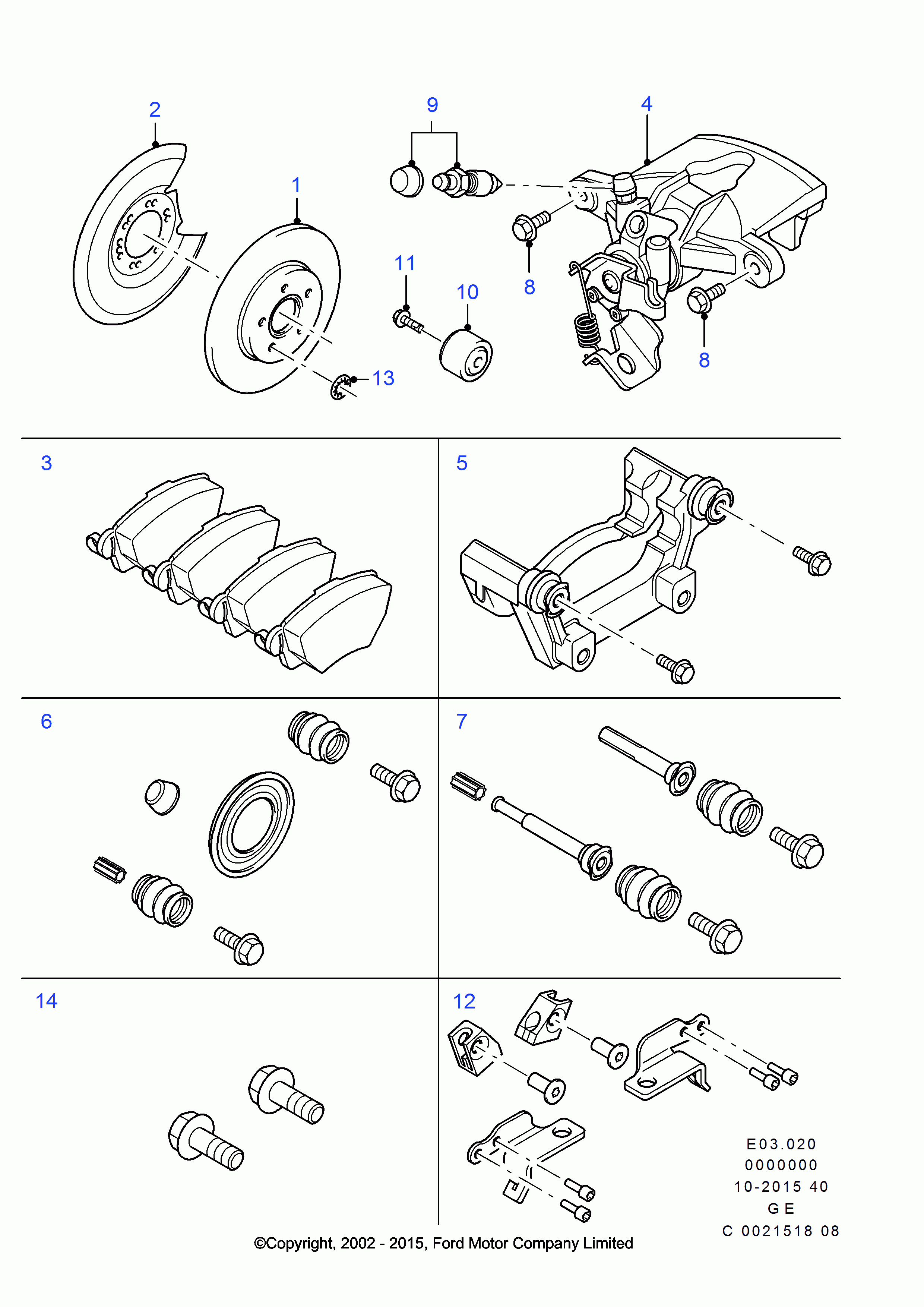 FORD 4861623 - Комплект водещи втулки, спирачен апарат vvparts.bg