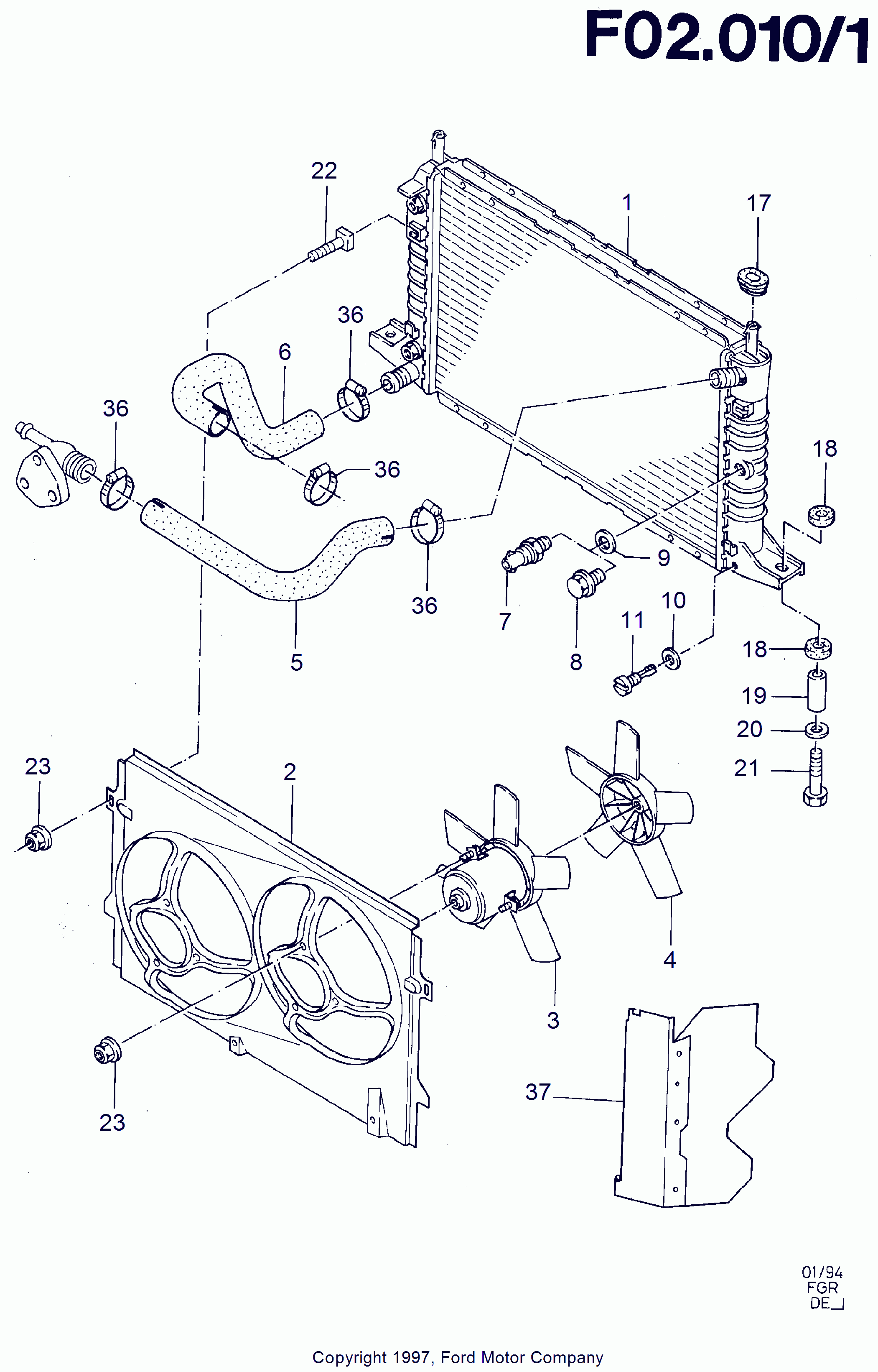 FORD 1 006 154 - Радиатор, охлаждане на двигателя vvparts.bg