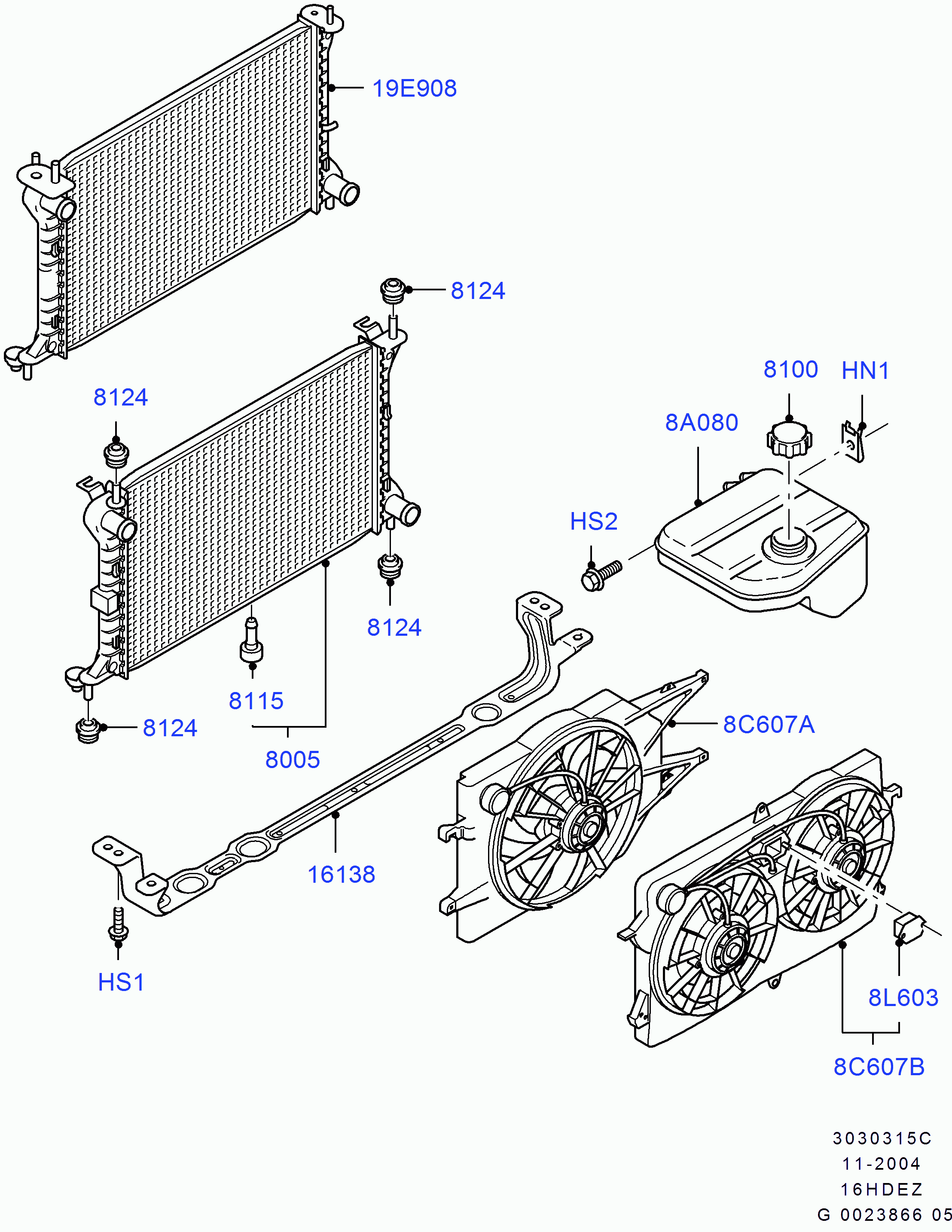 FORD 1 671 967 - Радиатор, охлаждане на двигателя vvparts.bg