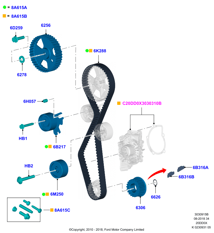 FORD 1707030 - Ангренажен ремък vvparts.bg