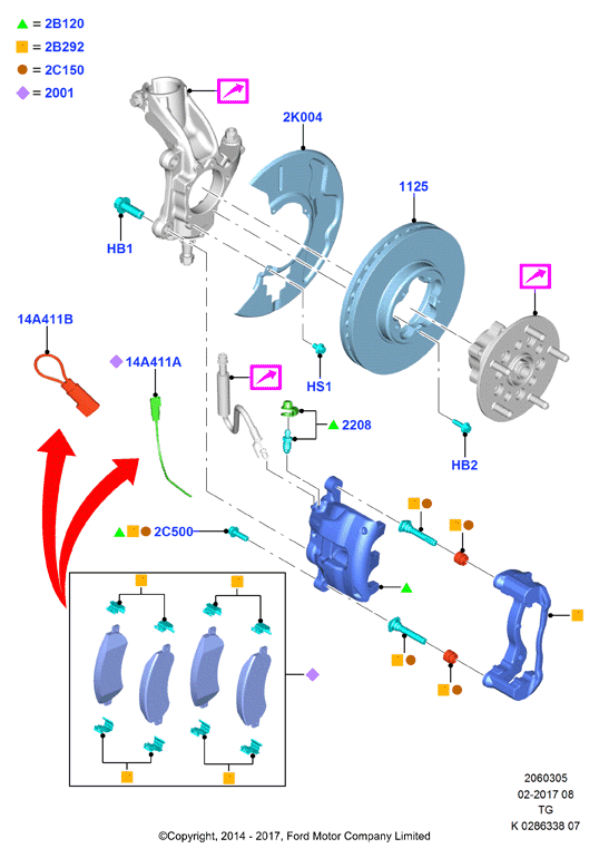 FORD 1433957 - Комплект водещи втулки, спирачен апарат vvparts.bg