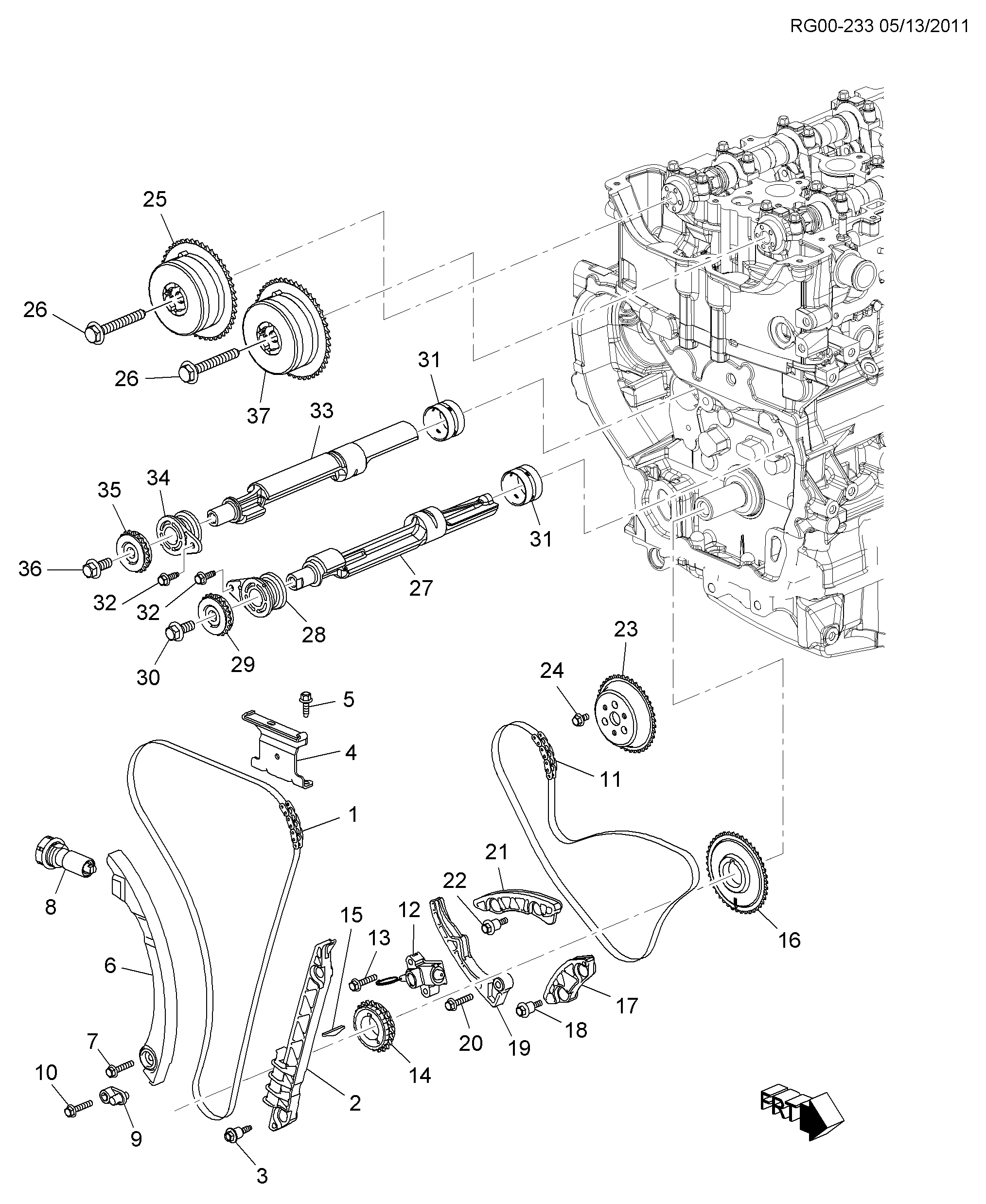 Chevrolet 12645237 - Комплект ангренажна верига vvparts.bg