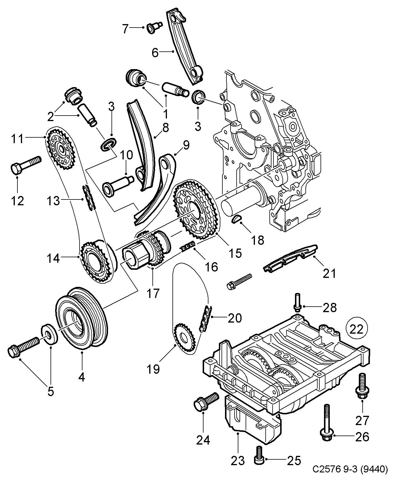 SAAB 24 418 171 - Обтегач, ангренажна верига vvparts.bg