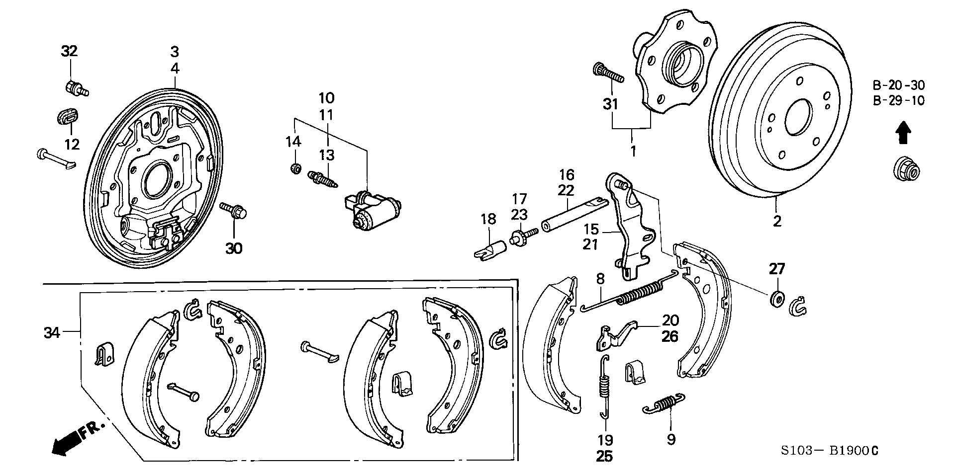 Honda 43053S10A00 - Комплект спирачна челюст vvparts.bg