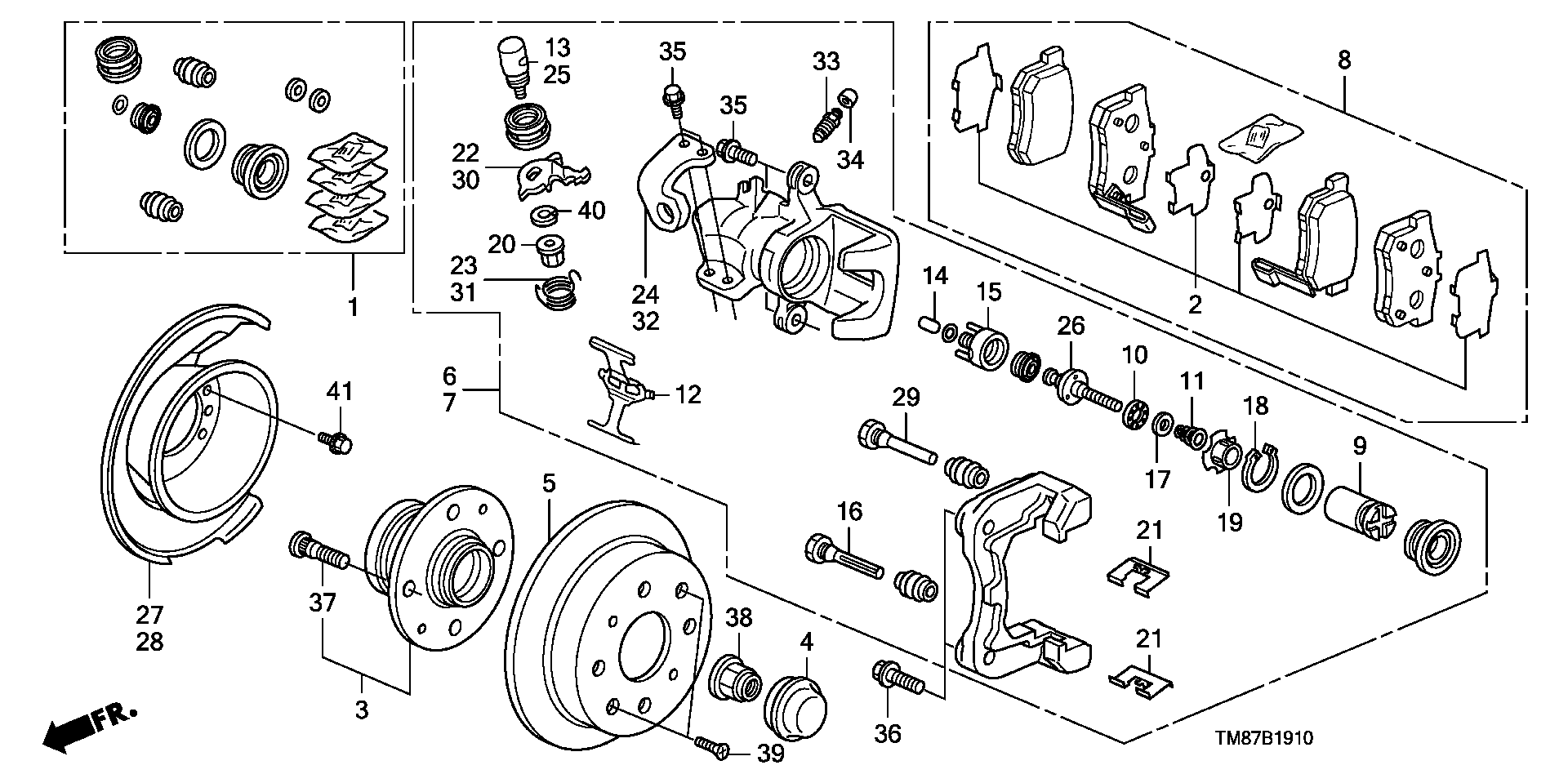 Honda 43018-TM8-G00 - Ремонтен комплект, спирачен апарат vvparts.bg