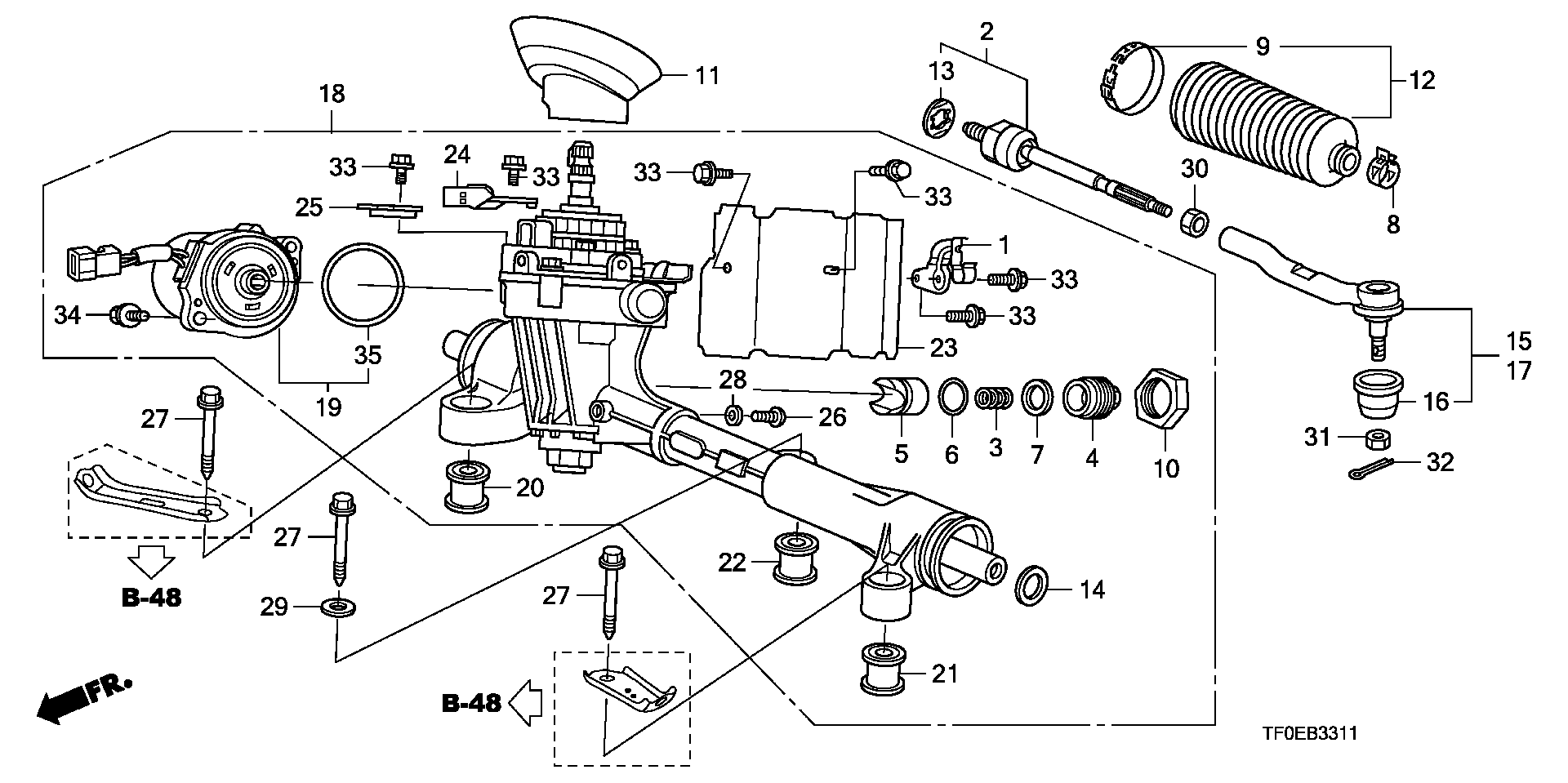 Honda 53540-TF0-003 - Накрайник на напречна кормилна щанга vvparts.bg