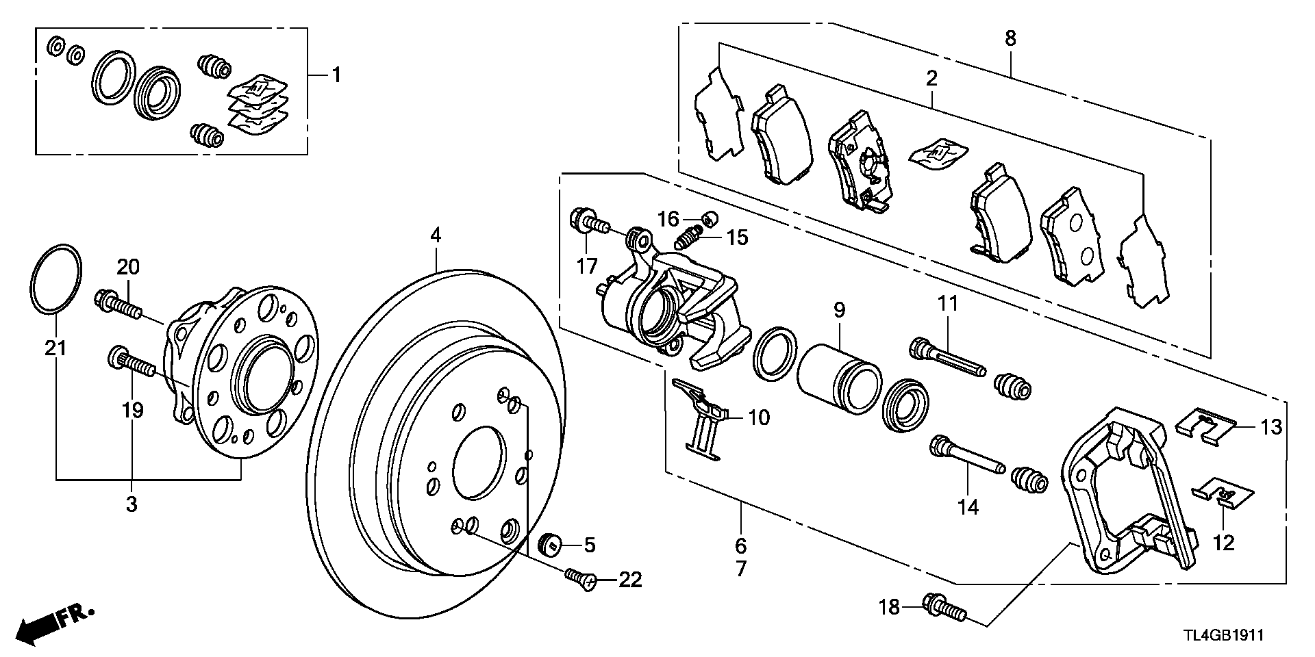 Honda 43022TL0G52 - Комплект спирачно феродо, дискови спирачки vvparts.bg