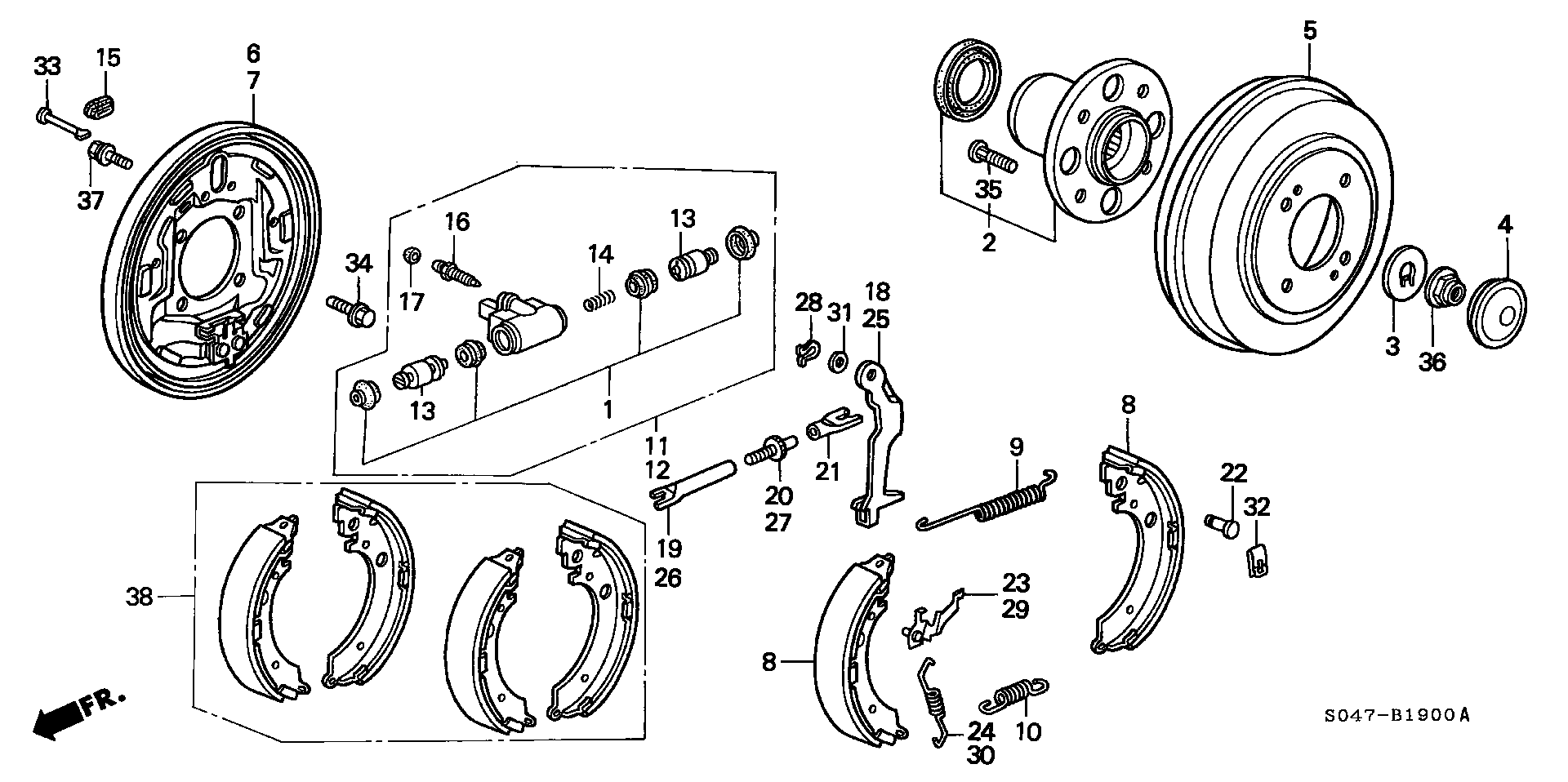 Honda 43153-ST0-J01 - Комплект спирачна челюст vvparts.bg