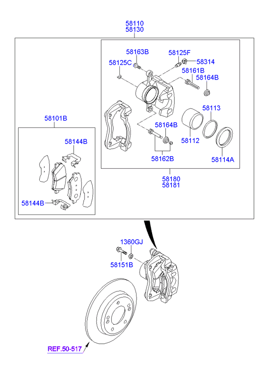 Hyundai 581013XA10 - Комплект спирачно феродо, дискови спирачки vvparts.bg