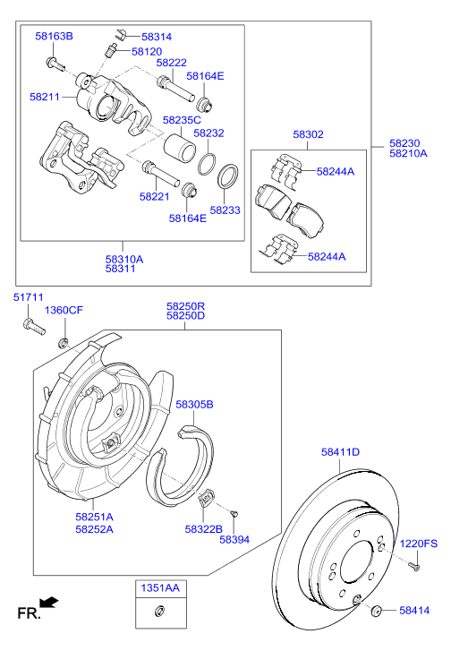 KIA 583053SA20 - Комплект спирачна челюст, ръчна спирачка vvparts.bg