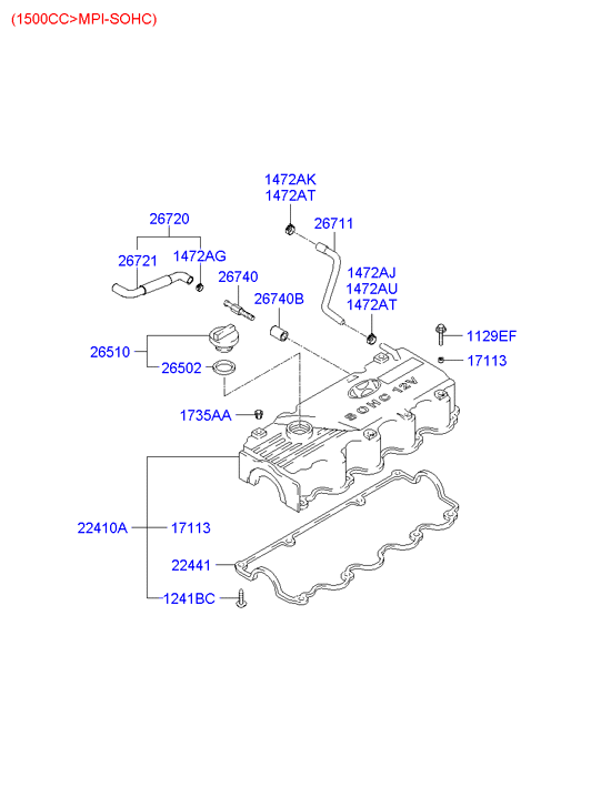 Hyundai 22441-26020 - Гарнитура, капак на цилиндрова глава vvparts.bg