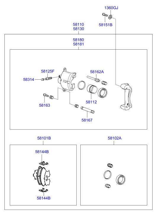 Hyundai 5810125A20 - Комплект спирачно феродо, дискови спирачки vvparts.bg