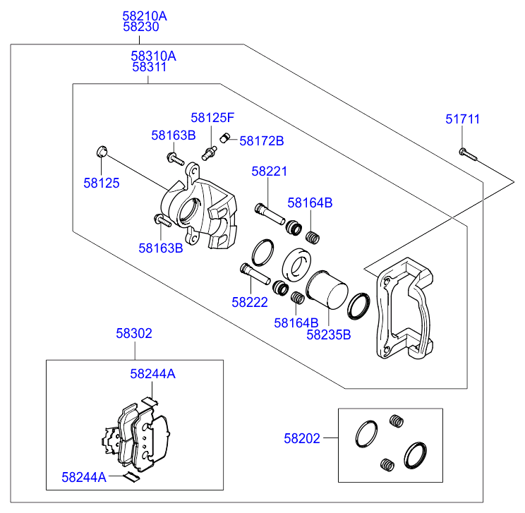 Hyundai 58303-2EA10 - Ремонтен комплект, спирачен апарат vvparts.bg