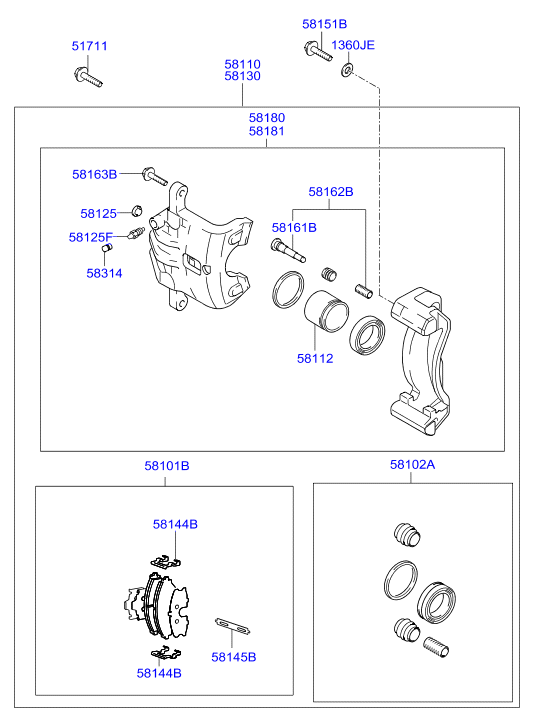 KIA 58102-2DA10 - Ремонтен комплект, спирачен апарат vvparts.bg