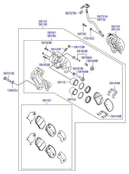 Hyundai 581102B700 - Спирачен апарат vvparts.bg