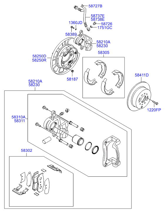 Hyundai 58305-2BA00 - Комплект спирачна челюст, ръчна спирачка vvparts.bg