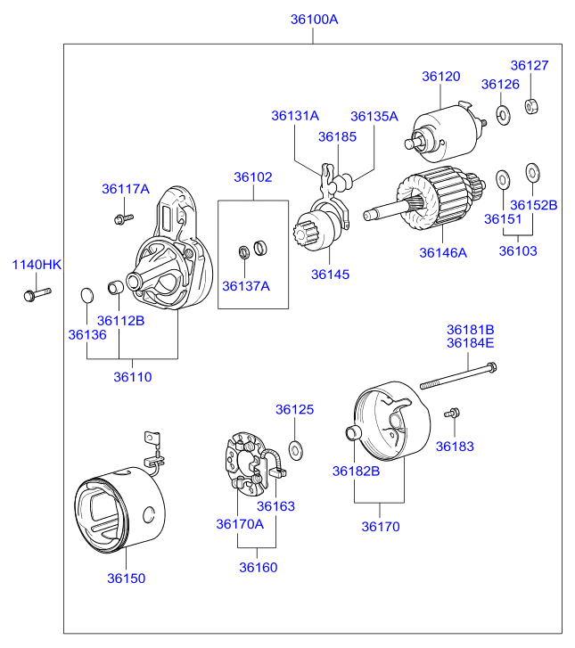 KIA 36173-11140 - Въглеродна четка, стартер vvparts.bg