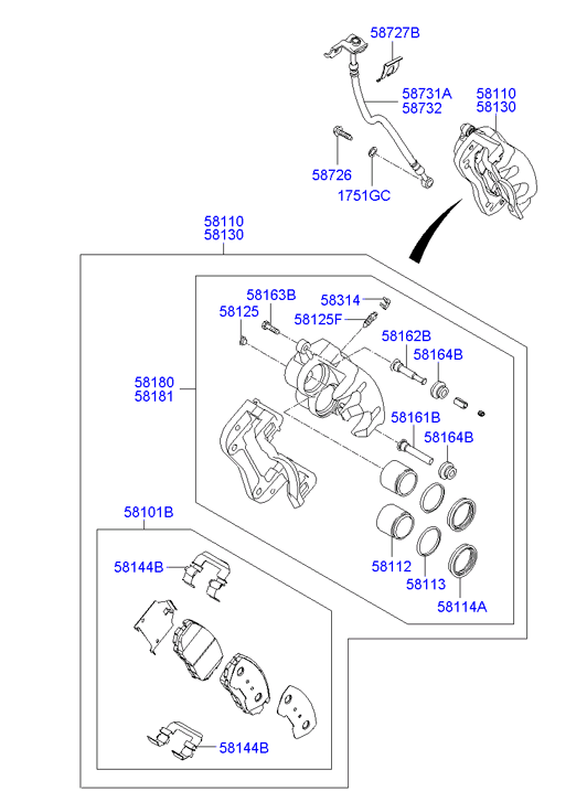 Hyundai 581902PA70 - Спирачен апарат vvparts.bg