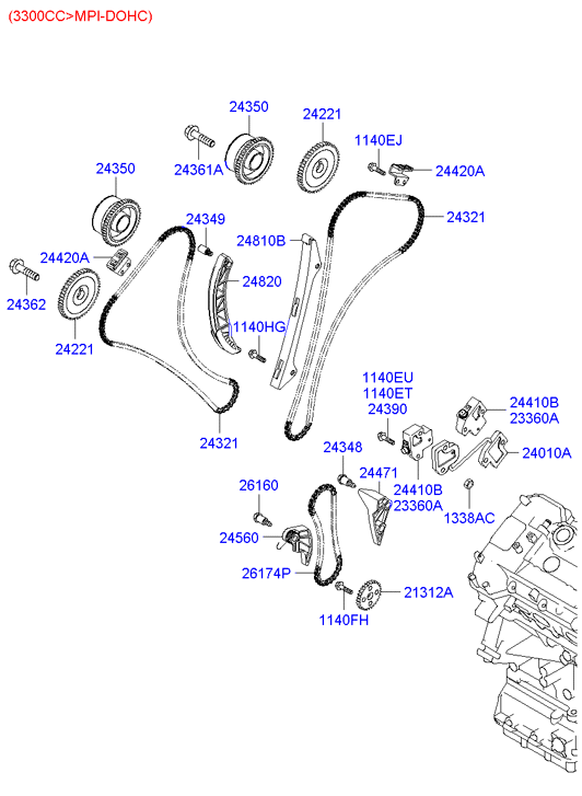 KIA 2432225050 - Верига к-кт, задвижване маслена помпа vvparts.bg