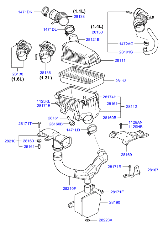 Hyundai 28113-1C500 - Въздушен филтър vvparts.bg