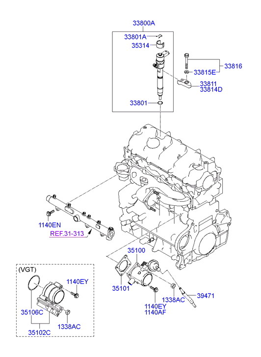 Hyundai 33800279002 - Комплект дюза с държач vvparts.bg