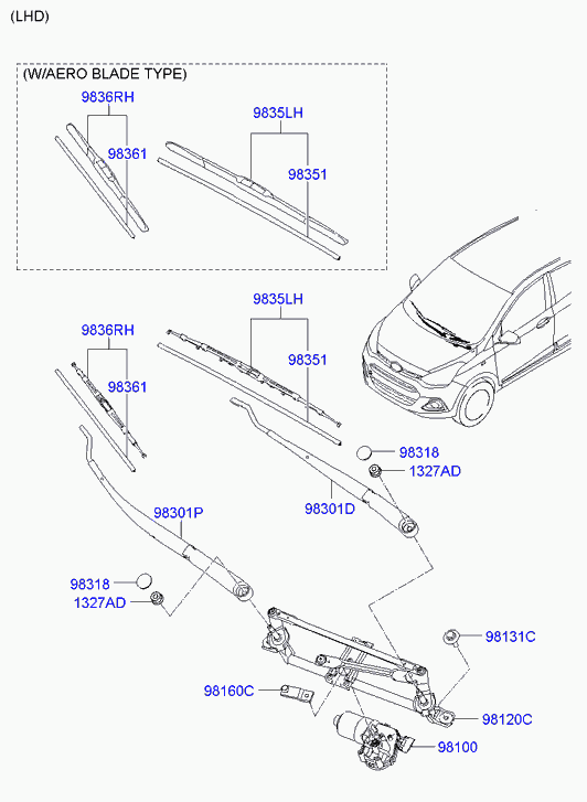 Hyundai 98360B9010 - Перо на чистачка vvparts.bg