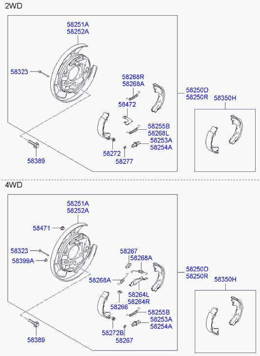 Hyundai 583502EA00 - Комплект спирачна челюст, ръчна спирачка vvparts.bg