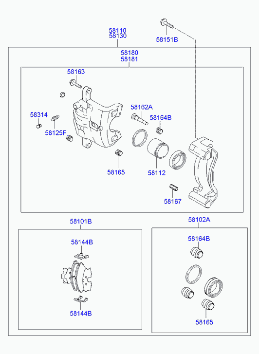 Hyundai 58164-32000 - Ремонтен комплект, спирачен апарат vvparts.bg