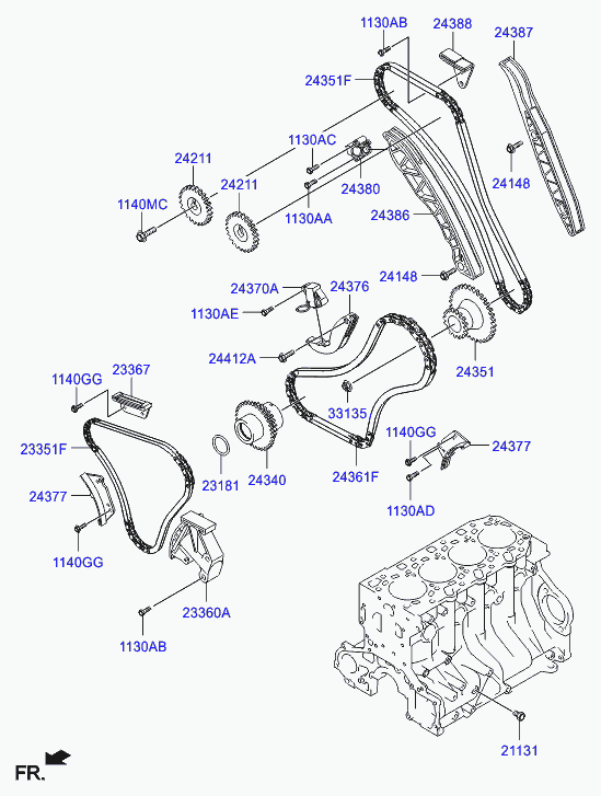 Hyundai 24361-4A600 - Ангренажна верига vvparts.bg