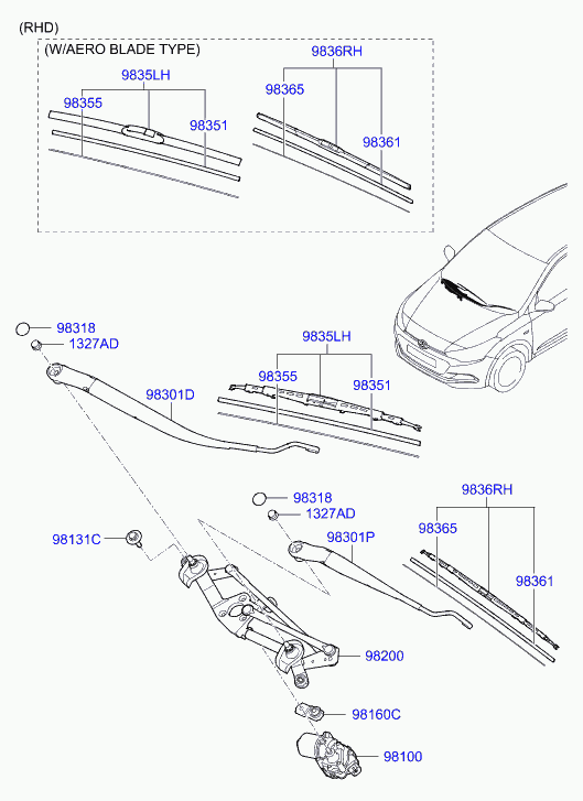 KIA 98350-2Z000 - Blade assy - wiper, driver vvparts.bg