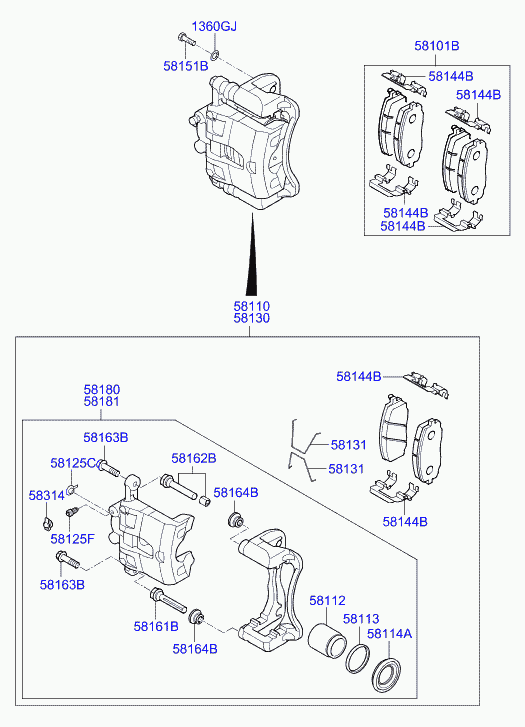 KIA 58110-C8600 - Ремонтен комплект, спирачен апарат vvparts.bg