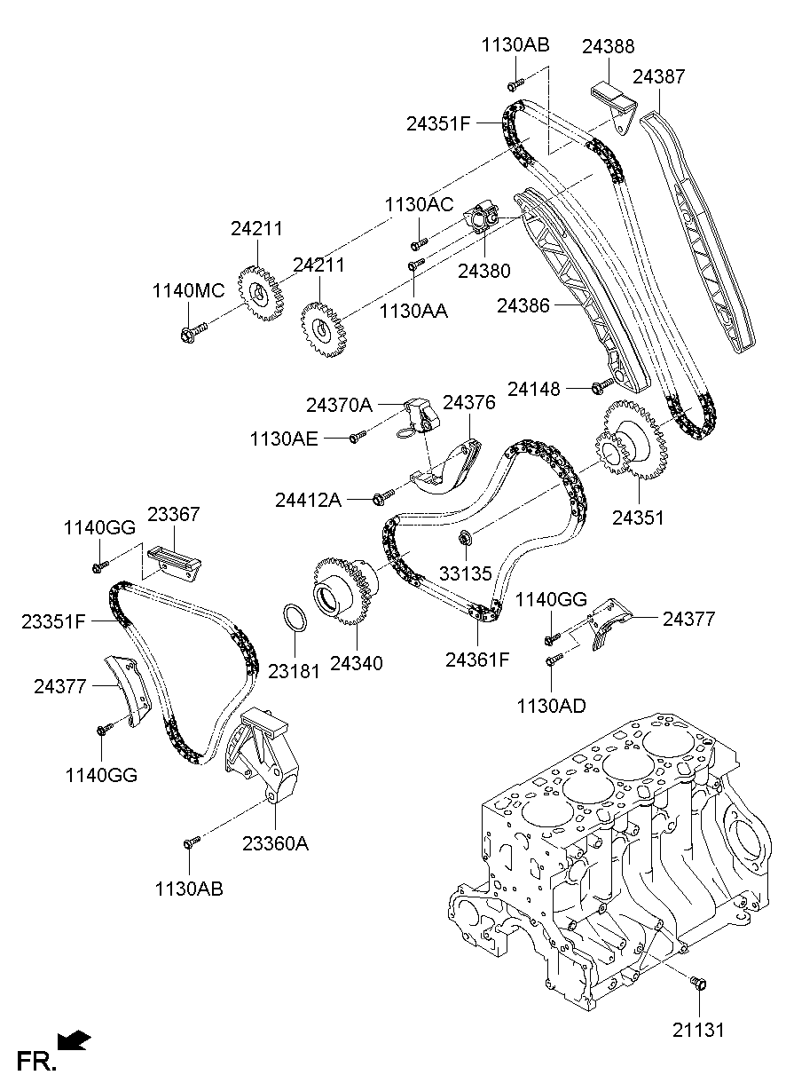 KIA 23367-4A030 - Комплект ангренажна верига vvparts.bg