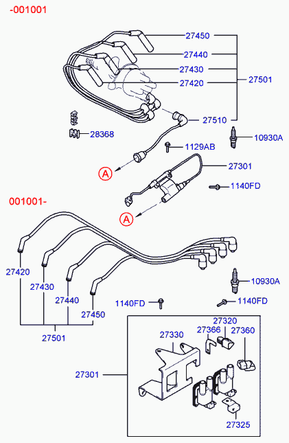 Hyundai 27501-02A00 - Комплект запалителеи кабели vvparts.bg