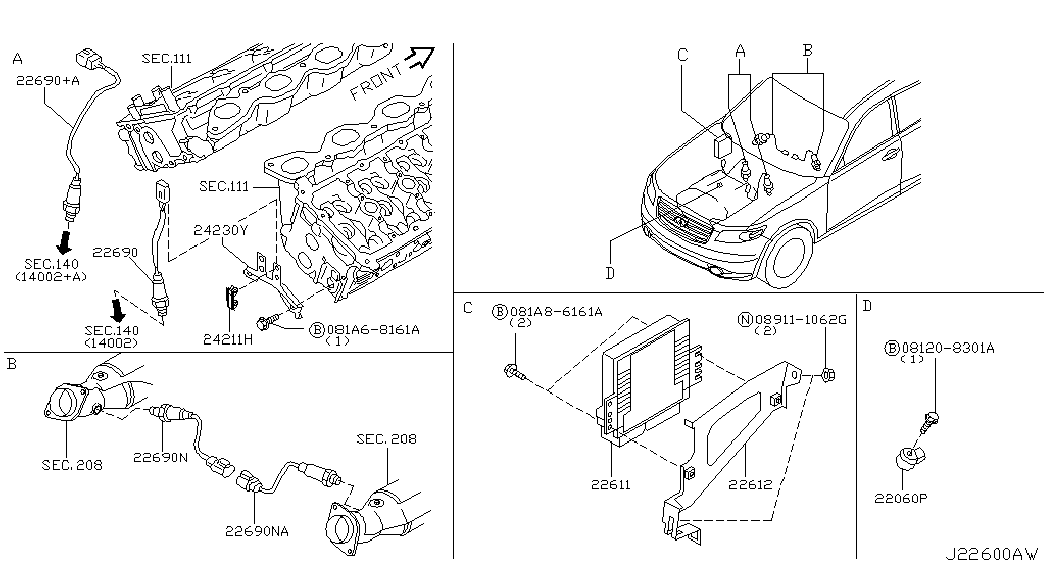 NISSAN 226A0-AM601 - Ламбда-сонда vvparts.bg